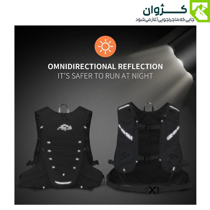 کوله رانینگ INOXTO مدل ۵۷۷ با نوارهای شب‌نما برای دویدن ایمن در شب