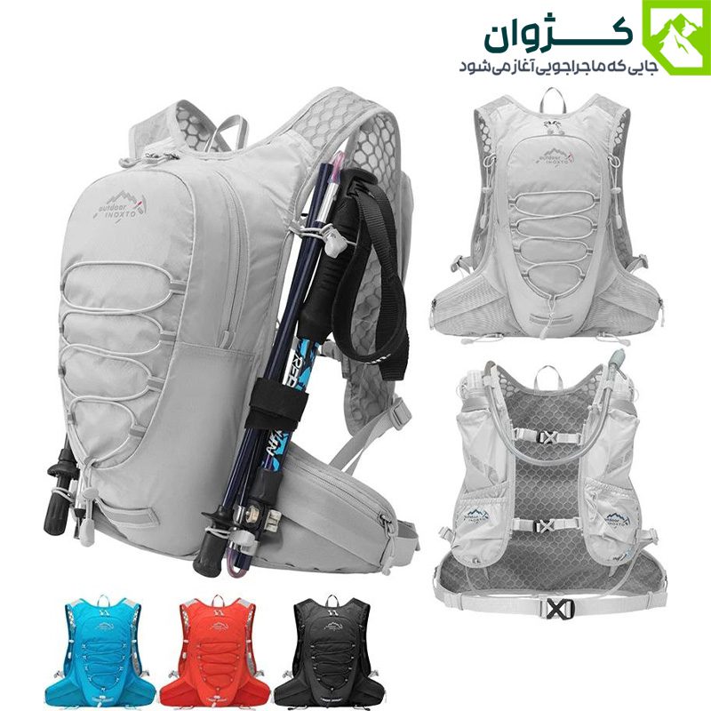 کوله رانینگ INOXTO مدل 577 در رنگ‌های مختلف، دارای بندهای قابل تنظیم، جیب‌های متعدد، محفظه کمل بک و سیستم پشتی مشبک، مناسب برای دویدن، دوچرخه‌سواری و طبیعت‌گردی سبک