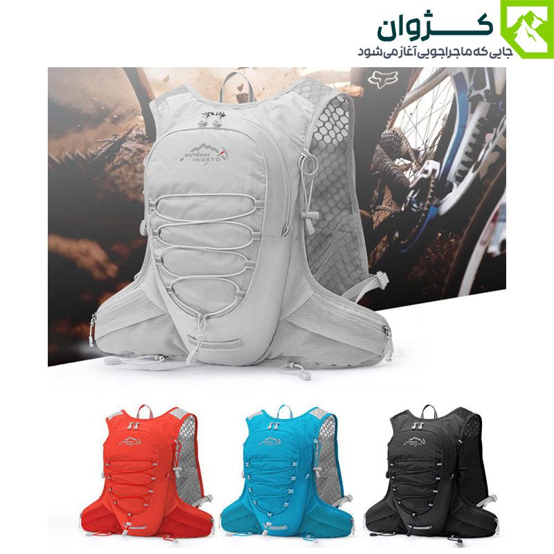 کوله رانینگ ۱۲ لیتری INOXTO مدل ۵۷۷ در رنگ‌های قرمز، آبی، مشکی و خاکستری – مناسب دویدن و دوچرخه‌سواری