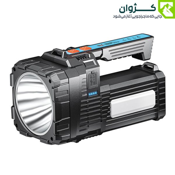 قوه چراغ قوه اسمایلینگ شارک کد W5168-2، چراغ قوه، چراغ قوه سفری چراغ قوه اسمایلینگ شارک W5168-2 با لنز بزرگ، پنل جانبی نور، پورت شارژ و نشانگر باتری؛ طراحی حرفه‌ای برای فضای باز